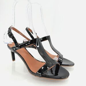 Aquatalia Rosetta Sandal Slingback Black Patent Leather Stiletto Size 10 T-Strap